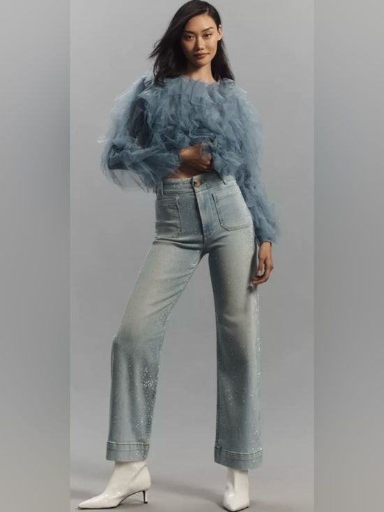 Maeve Denim - The Colette Rhinestone Full Length Wide Leg